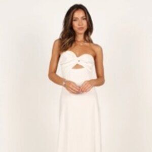 Petal And Pup Rosetta Dress White Cotton Linen Strapless Midi Keyhole Bridal 2